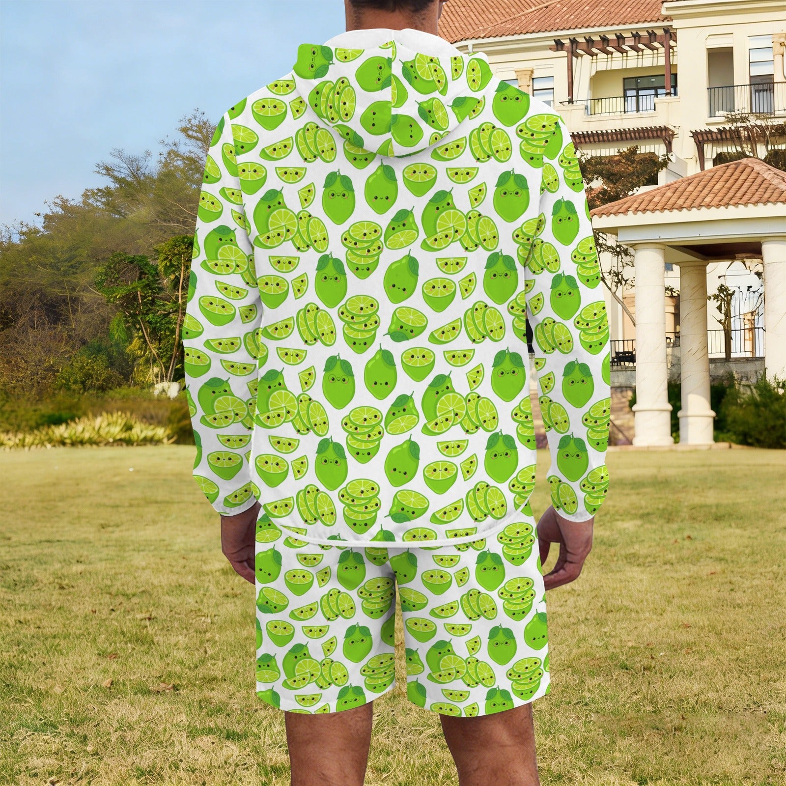 Cute Limes Men's Lightweight Sun Hoodie & Shorts Set Men's Lightweight Sun Hoodie & Shorts Food Printed Offshore