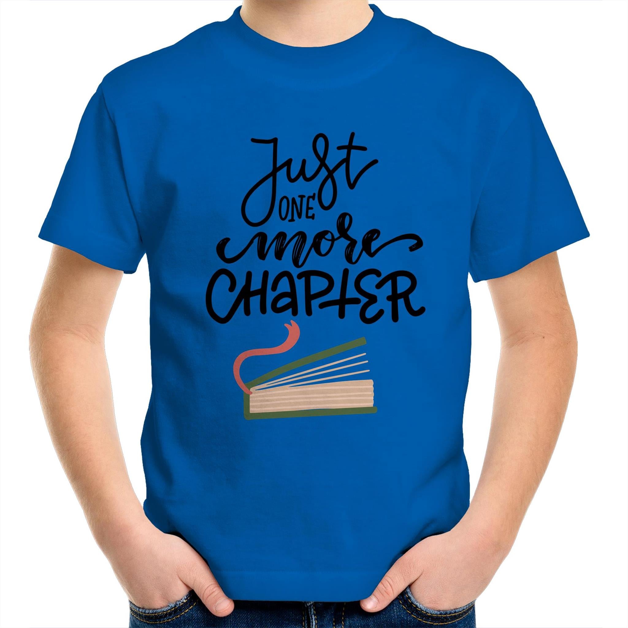 Just One More Chapter - Kids Youth T-Shirt Bright Royal Kids Youth T-shirt Printed In Australia Reading