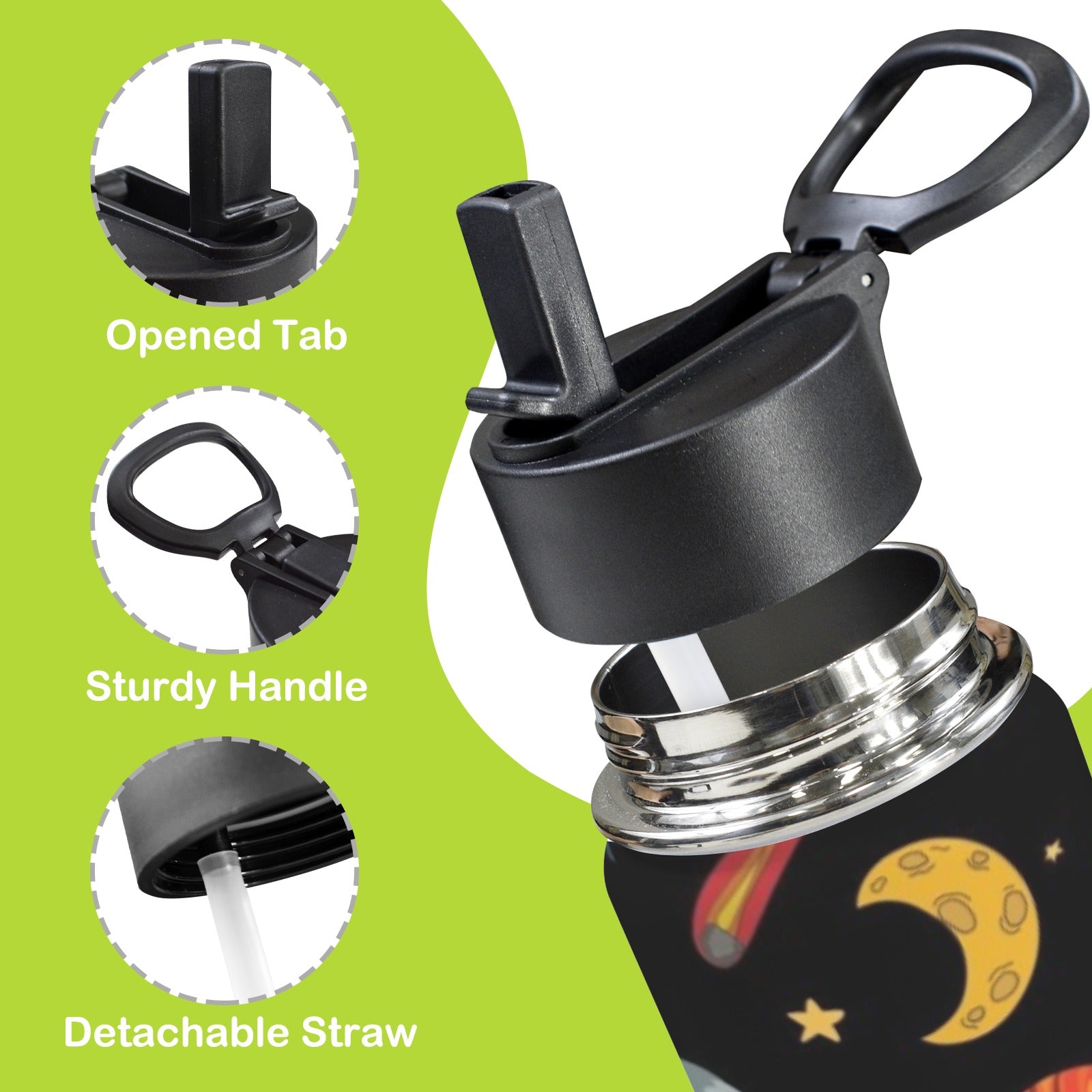Fun Space 12oz Kids Water Bottle with Straw Lid