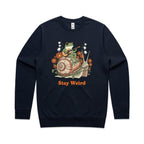 Stay Weird, Guitar Playing Frog On A Snail AS Colour Stencil Crew Sweatshirt Unisex Navy Sweatshirt animal Music Printed In Australia