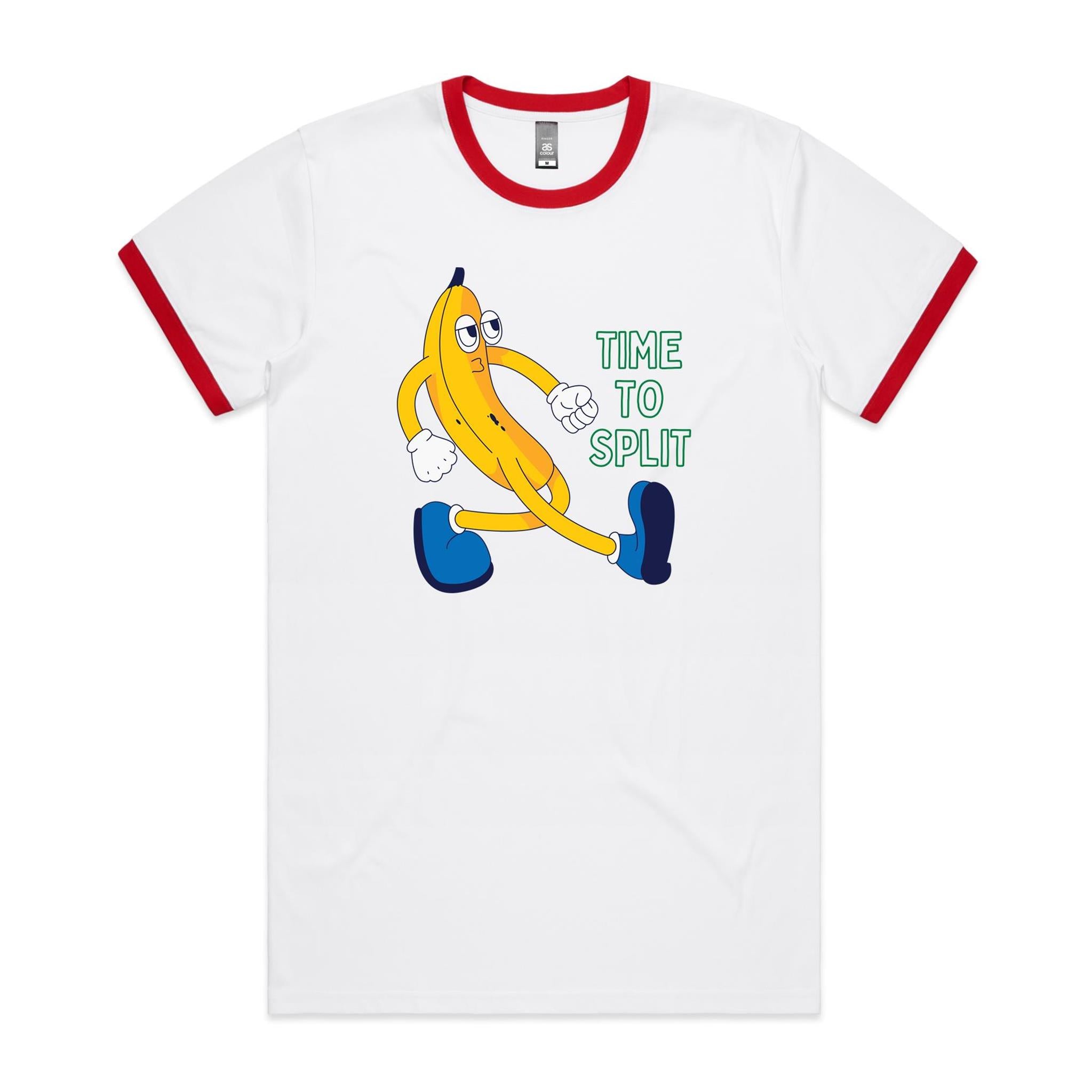 Banana, Time To Split - Staple Ringer Tee White Red Ringer T-Shirt Food Printed In Australia