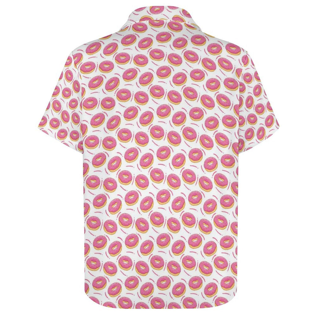 Pink Donuts Women's Short-Sleeve Button Up Shirt Women's Short-Sleeve Button Up Shirt Food Printed Offshore