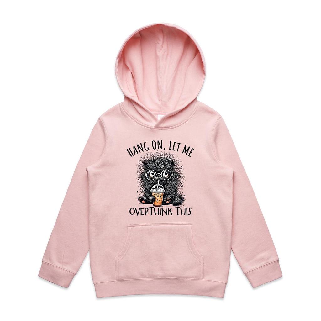 Frazzled Cat, Hang On Let Me Overthink This Kid's AS Colour Hoodie Pink Kids Hoodie animal Printed In Australia