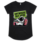 Astronaut, Anywhere But Here - Womens Scoop Neck T-Shirt Black Womens Scoop Neck T-shirt Printed In Australia Space