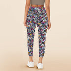 Graphic Flowers On Black Women's High Waist Pockets Yoga Leggings Women's High Waist Pockets Yoga Leggings Plants Printed Offshore