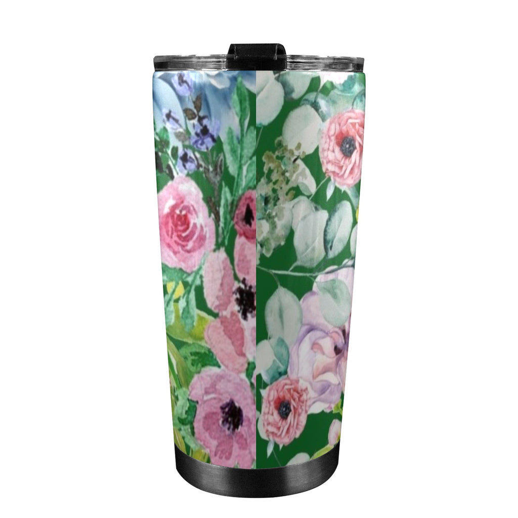 Bright Floral - 20oz Mobile Tumbler with Lid (Black Lock) 20oz Travel Mug Plants Printed Offshore