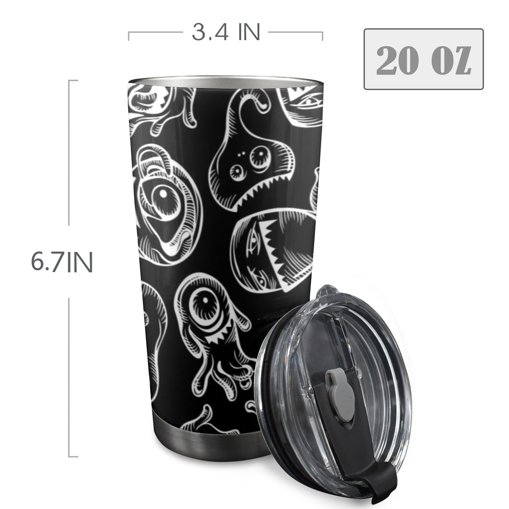 Monsters In Black And White - 20oz Mobile Tumbler with Lid (Black Lock) 20oz Travel Mug Printed Offshore Sci Fi