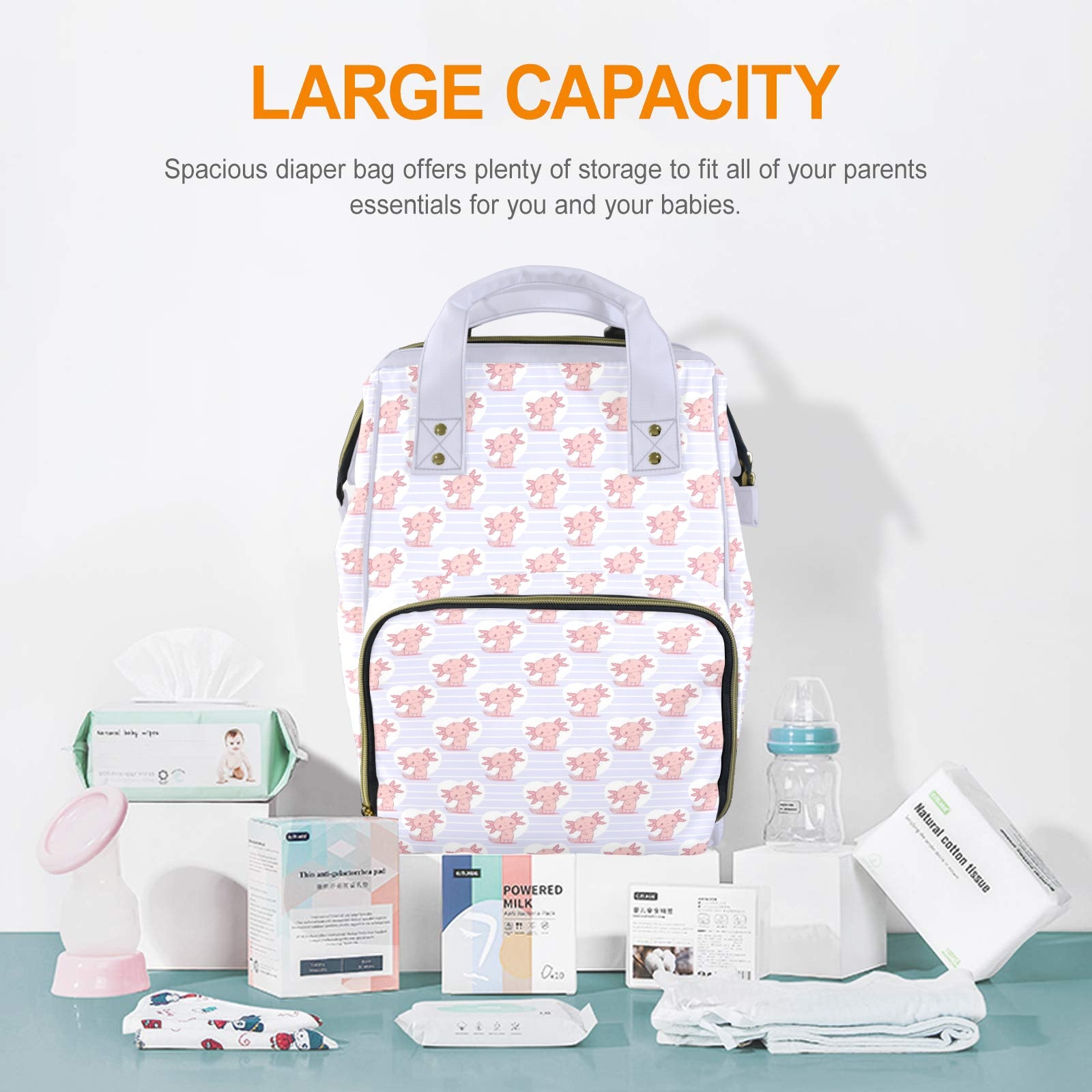 Axolotl Love Multi-Function Backpack, Nappy / Diaper Bag Multi-function Backpack, Nappy / Diaper Bag animal Printed Offshore