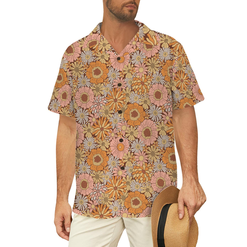 Orange Retro Floral Men's Hawaiian Shirt