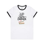 Just One More Chapter, Books - Women's Ringer Tee White Black Womens Ringer T-shirt Printed In Australia Reading