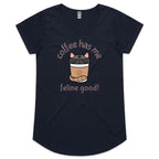 Coffee Has Me Feline Good, Cat - Womens Scoop Neck T-Shirt Navy Womens Scoop Neck T-shirt animal Coffee Printed In Australia