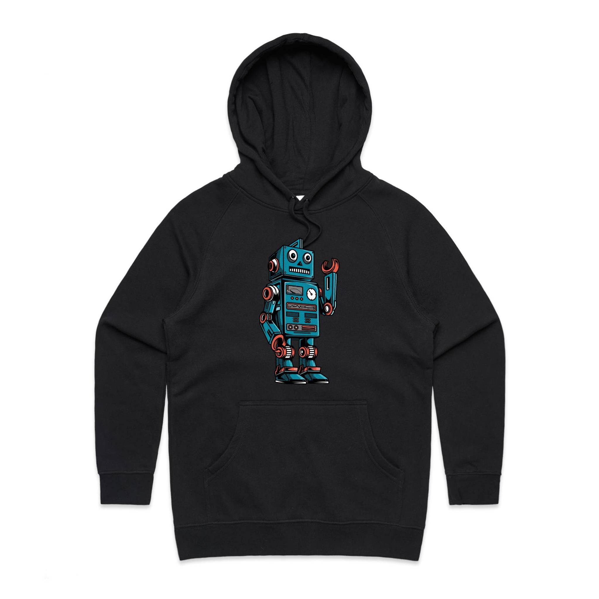 Robot - Womens Hoodie Black Womens Hoodie Printed In Australia Sci Fi