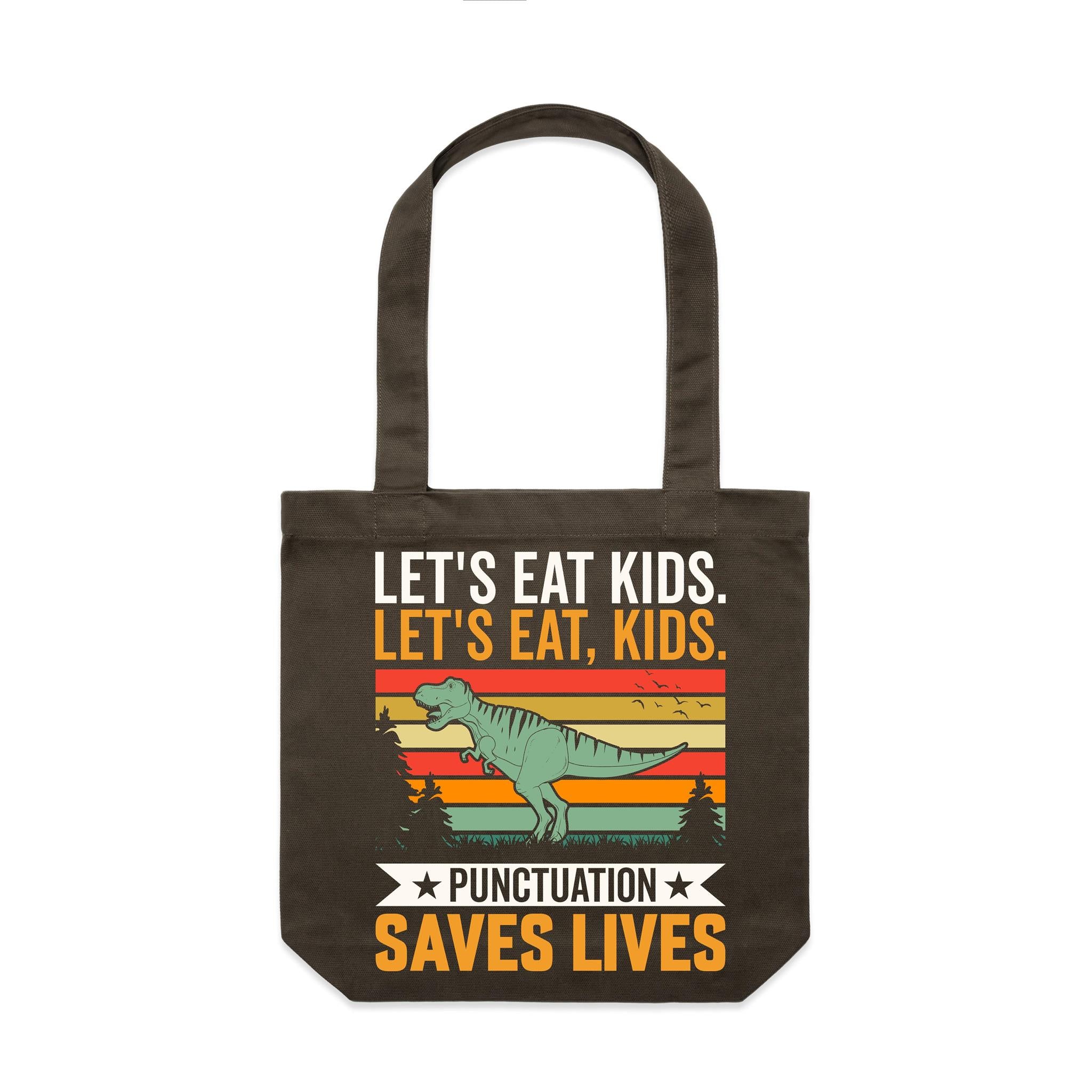 Punctuation Saves Lives, Dinosaur Canvas Tote Bag
