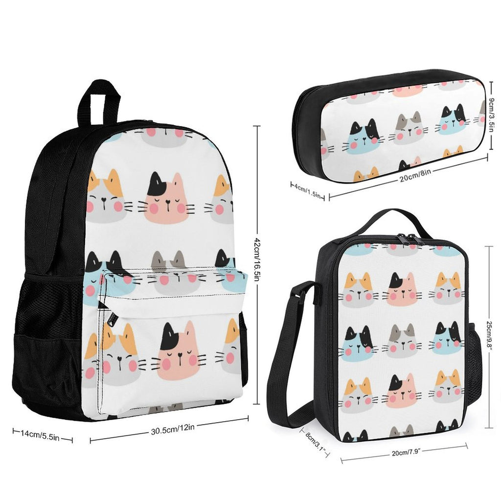 Cat Faces - Three Piece Backpack Set