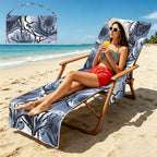 Blue And White Floral Beach Chair Towel Cover with Side Pockets