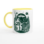 Alien And Bigfoot Play Guitar - White 11oz Ceramic Mug with Color Inside Ceramic Yellow Colour 11oz Mug Globally Fulfilled Music Sci Fi