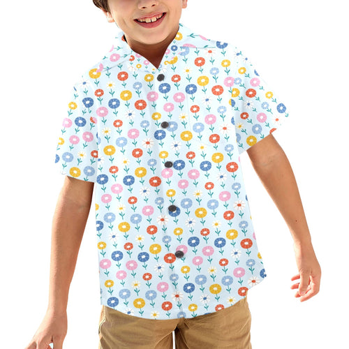 Abstract Cute Flowers Junior Kids Hawaiian Shirt 6-7Y Junior Kids Hawaiian Shirt 2-7 Plants Printed Offshore