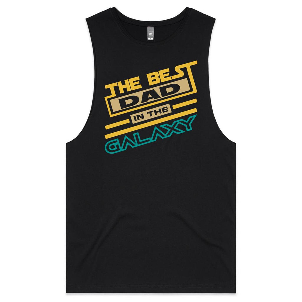 The Best Dad In The Galaxy - Mens Tank Top Tee Black Drop Arm Tank Top Dad Printed In Australia