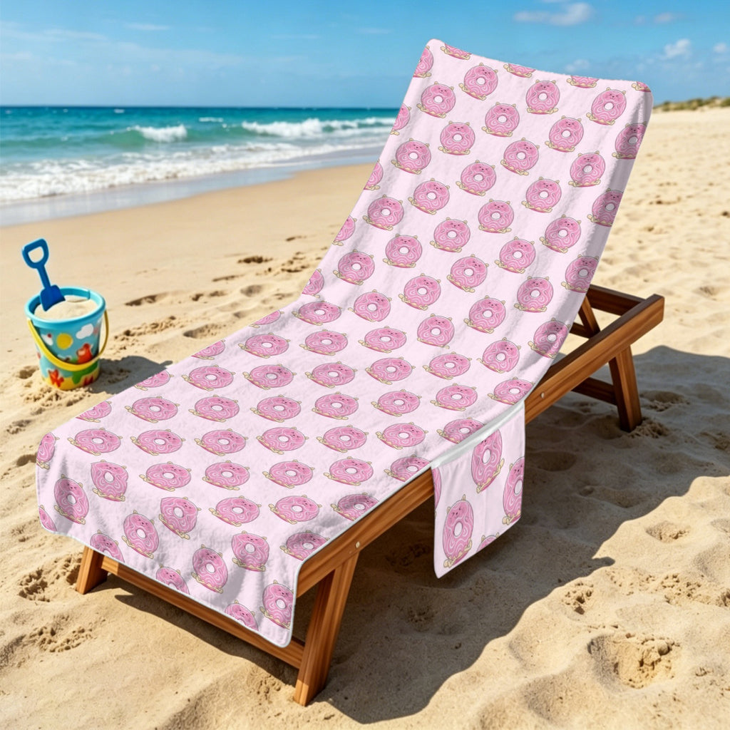 Cat Doughnuts Beach Chair Towel Cover with Side Pockets