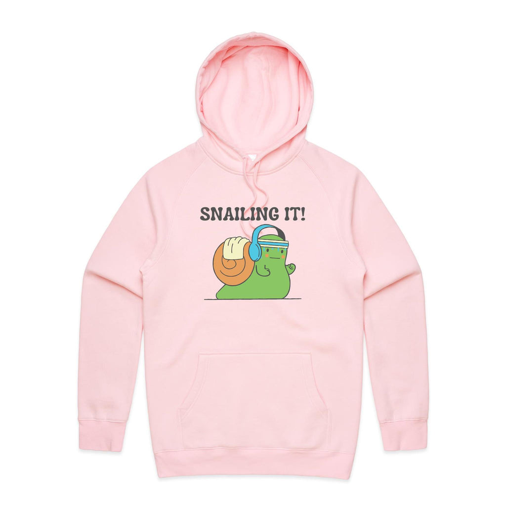 Snailing It - Mens Hoodie Pink Mens Hoodie animal Fitness Positivity Printed In Australia