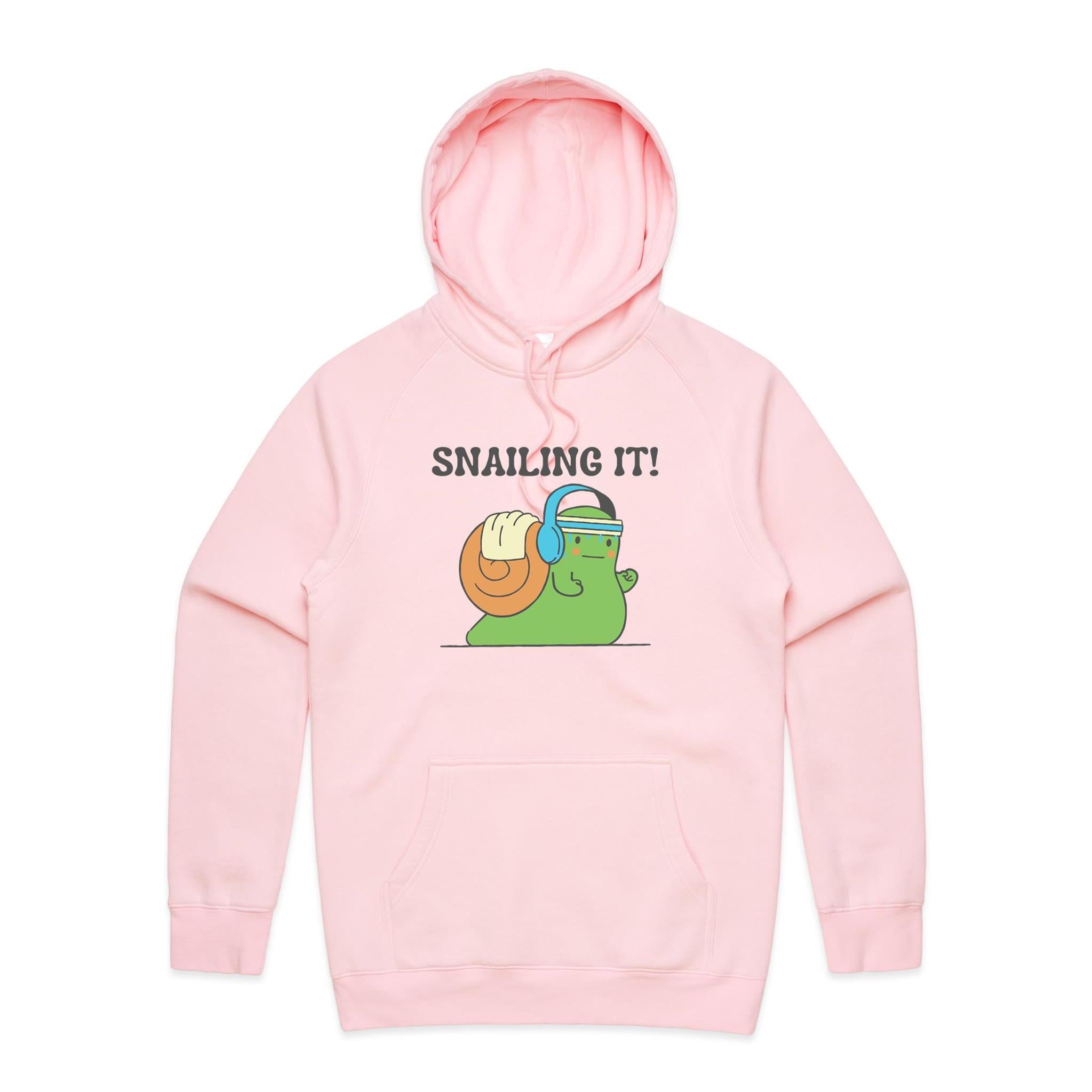 Snailing It - Mens Hoodie Pink Mens Hoodie animal Fitness Positivity Printed In Australia