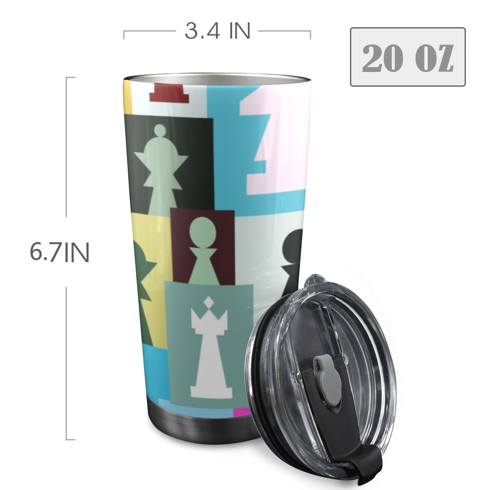 Colourful Chess - 20oz Mobile Tumbler with Lid (Black Lock) 20oz Travel Mug Chess Games Printed Offshore