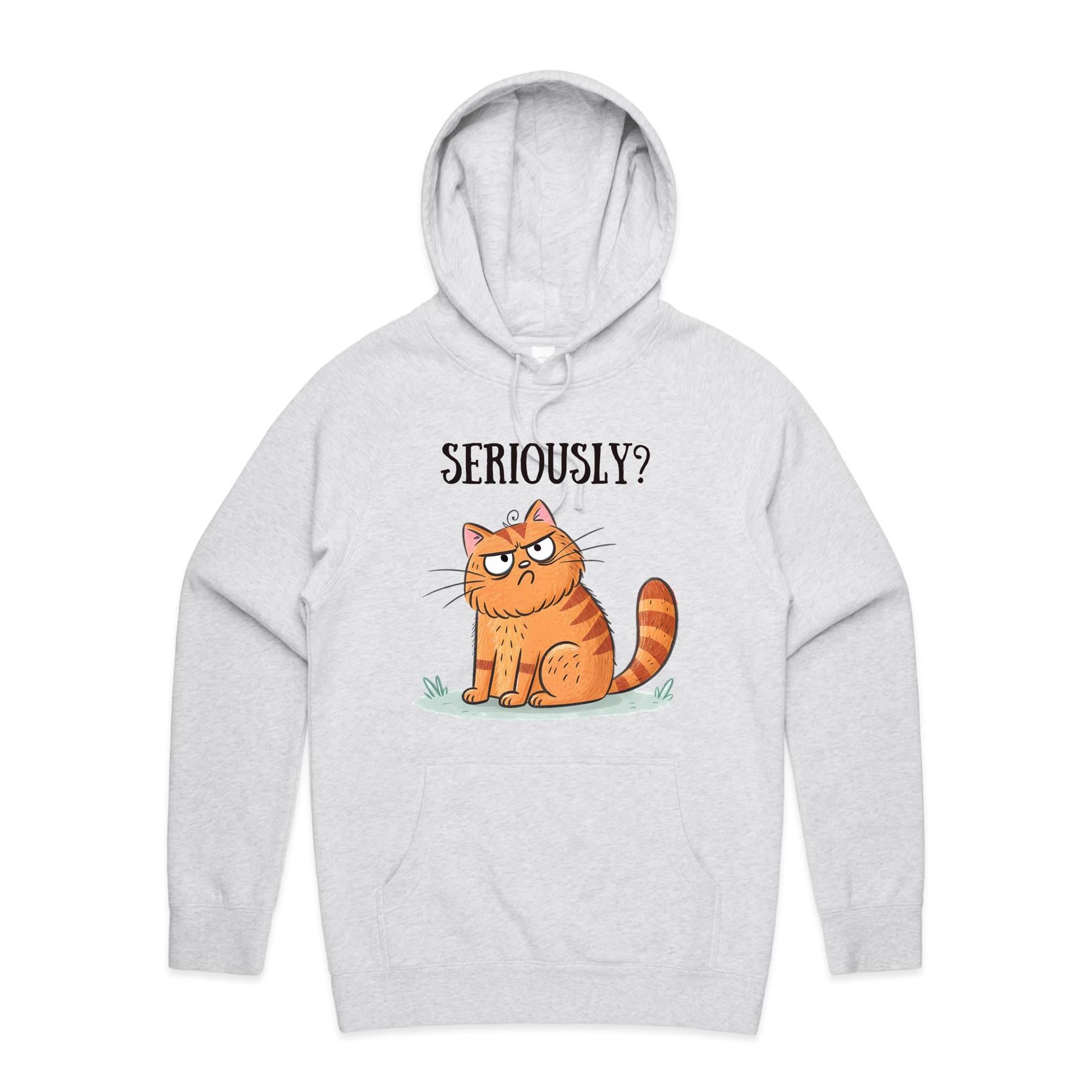 Cat, Seriously? - Mens Hoodie White Marle Mens Hoodie animal Printed In Australia