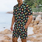 Colourful Cassettes Men's Hawaiian Shirt & Shorts Set Men's Hawaiian Shirt & Shorts Set Music Printed Offshore