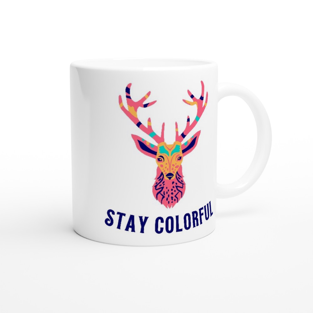 Stay Colorful White 11oz Ceramic Mug White 11oz Mug animal coffee fun Globally Fulfilled tea