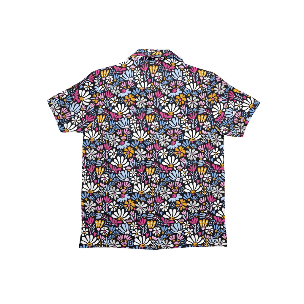 Graphic Flowers On Black Junior Kids Hawaiian Shirt