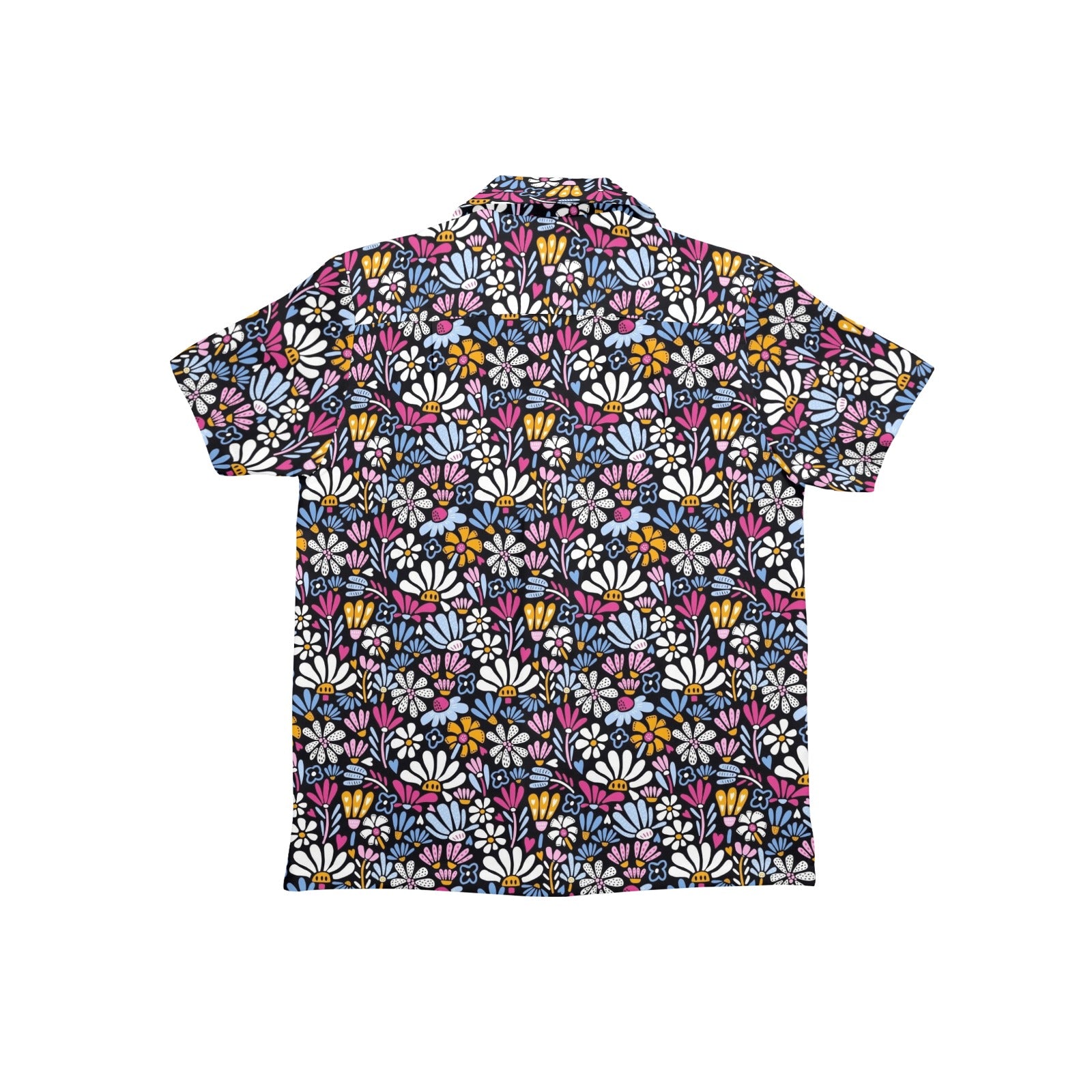 Graphic Flowers On Black Junior Kids Hawaiian Shirt