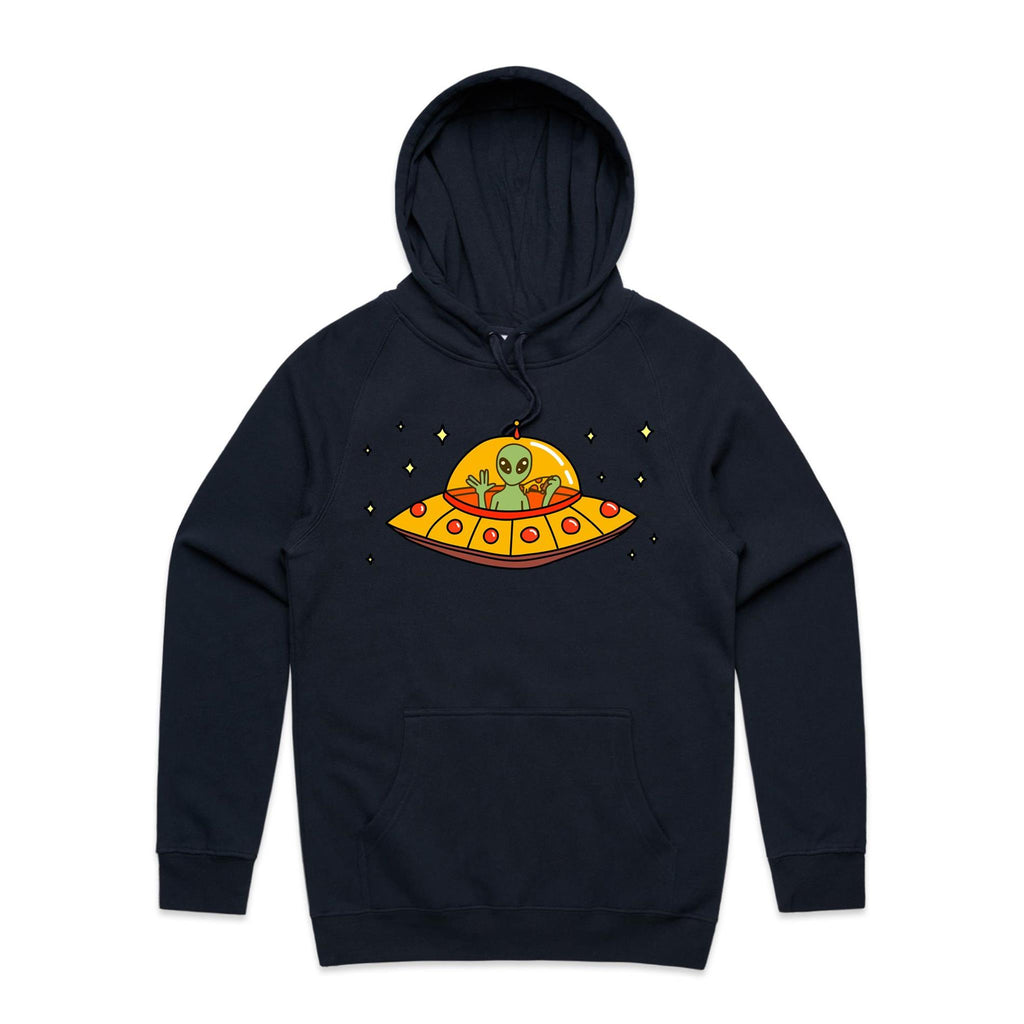 Alien Pizza - Mens Hoodie Navy Mens Hoodie Food Printed In Australia Sci Fi