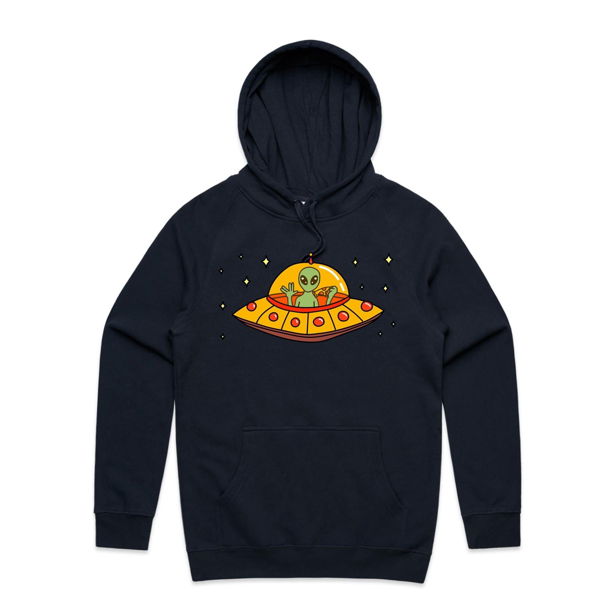 Alien Pizza - Mens Hoodie Navy Mens Hoodie Food Printed In Australia Sci Fi