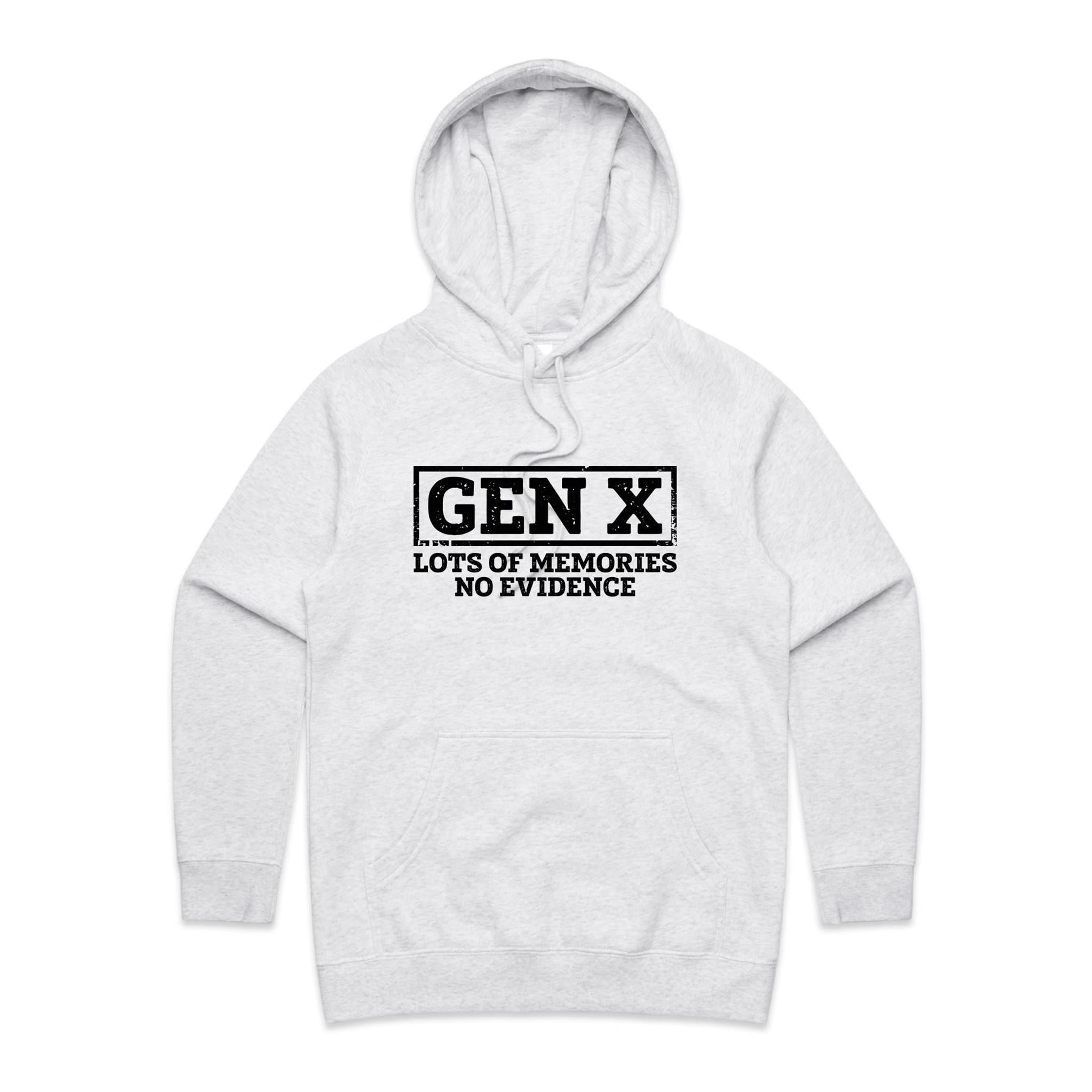 Gen X, Lots Of Memories, No Evidence - Womens Hoodie White Marle Womens Hoodie Printed In Australia