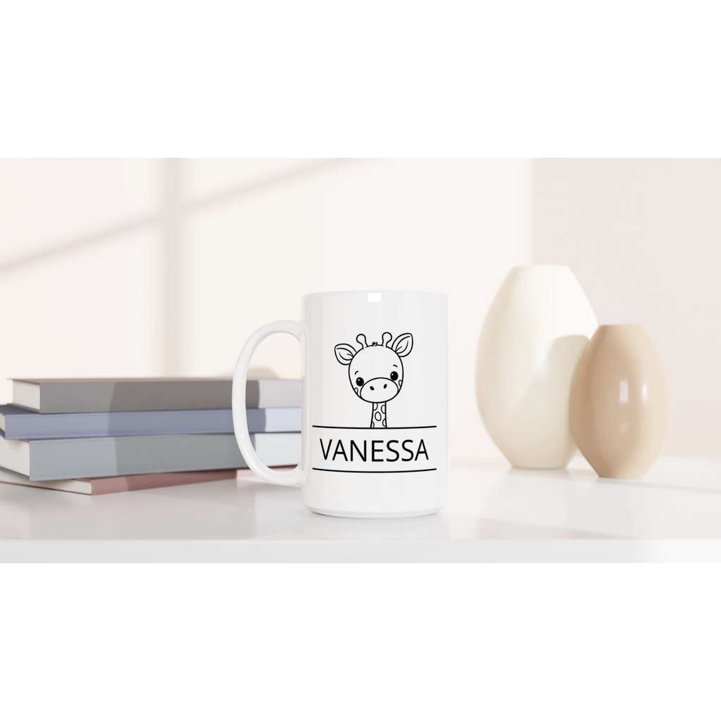 Personalise - Giraffe Name - White 15oz Ceramic Mug Personalised 15oz Mug animal customise Globally Fulfilled Name personalise