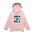 Earth, Just Keep It Clean - Kids Hoodie Pink Kids Hoodie Printed In Australia