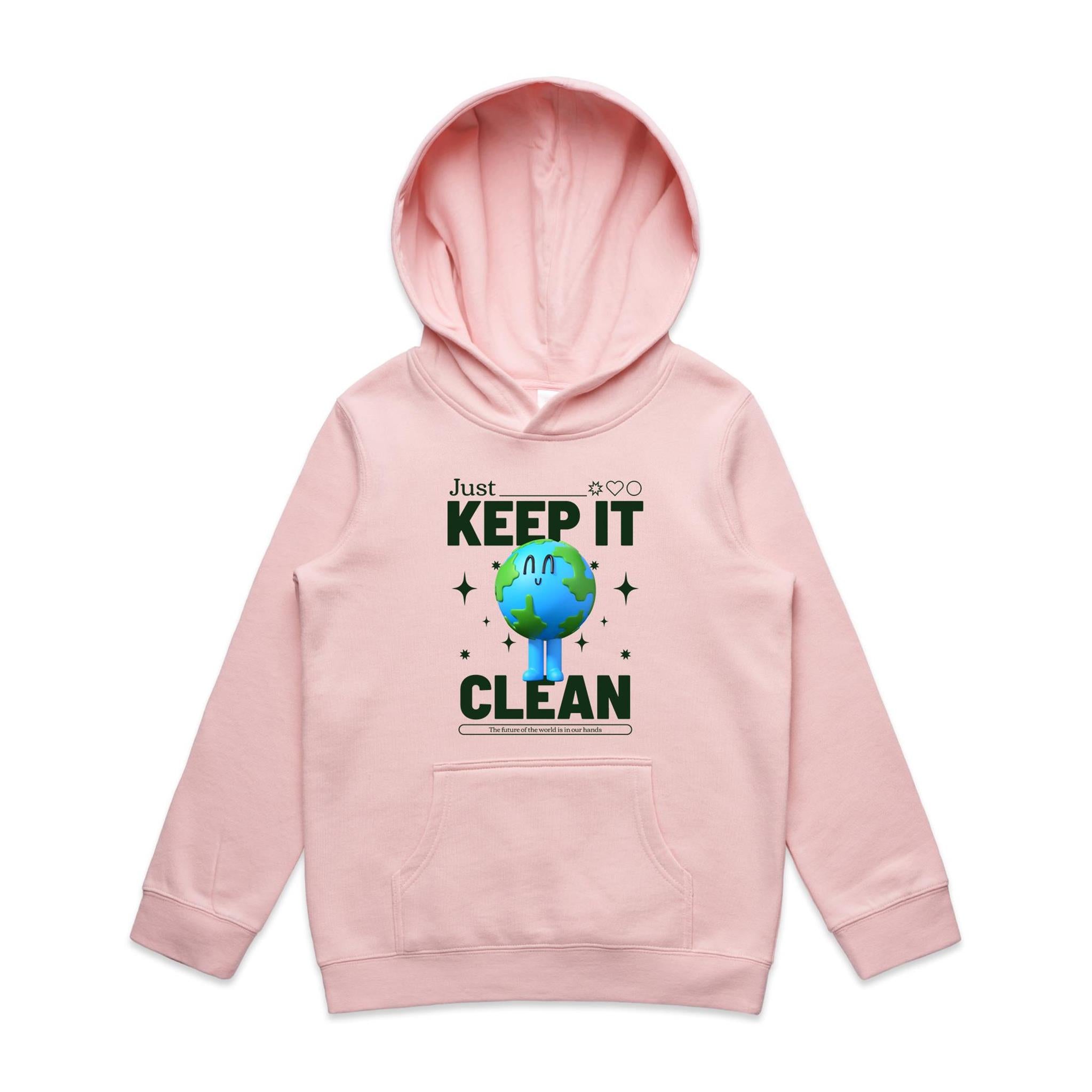 Earth, Just Keep It Clean - Kids Hoodie Pink Kids Hoodie Printed In Australia