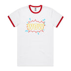 Wow - Staple Ringer Tee White Red Ringer T-Shirt comic Printed In Australia