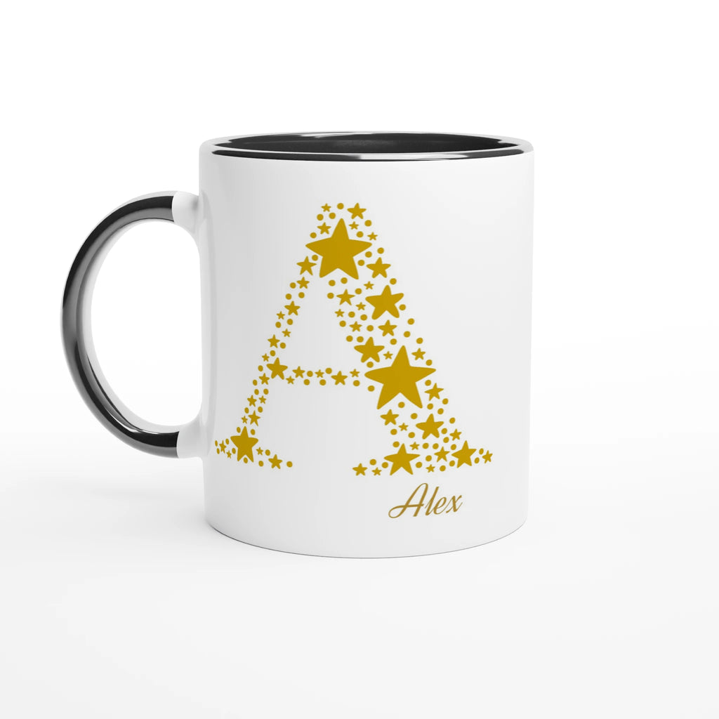 Personalised - Star Initials - 11oz Ceramic Mug, Customise, Personalise, Name, Initial Ceramic Black Personalised 11oz Mug