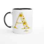 Personalised - Star Initials - 11oz Ceramic Mug, Customise, Personalise, Name, Initial Ceramic Black Personalised 11oz Mug