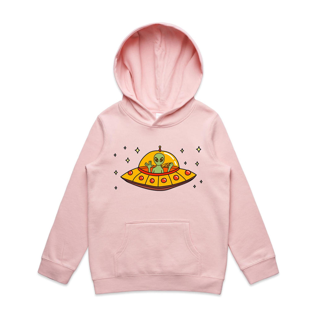 Alien Pizza - Kids Hoodie Pink Kids Hoodie Printed In Australia