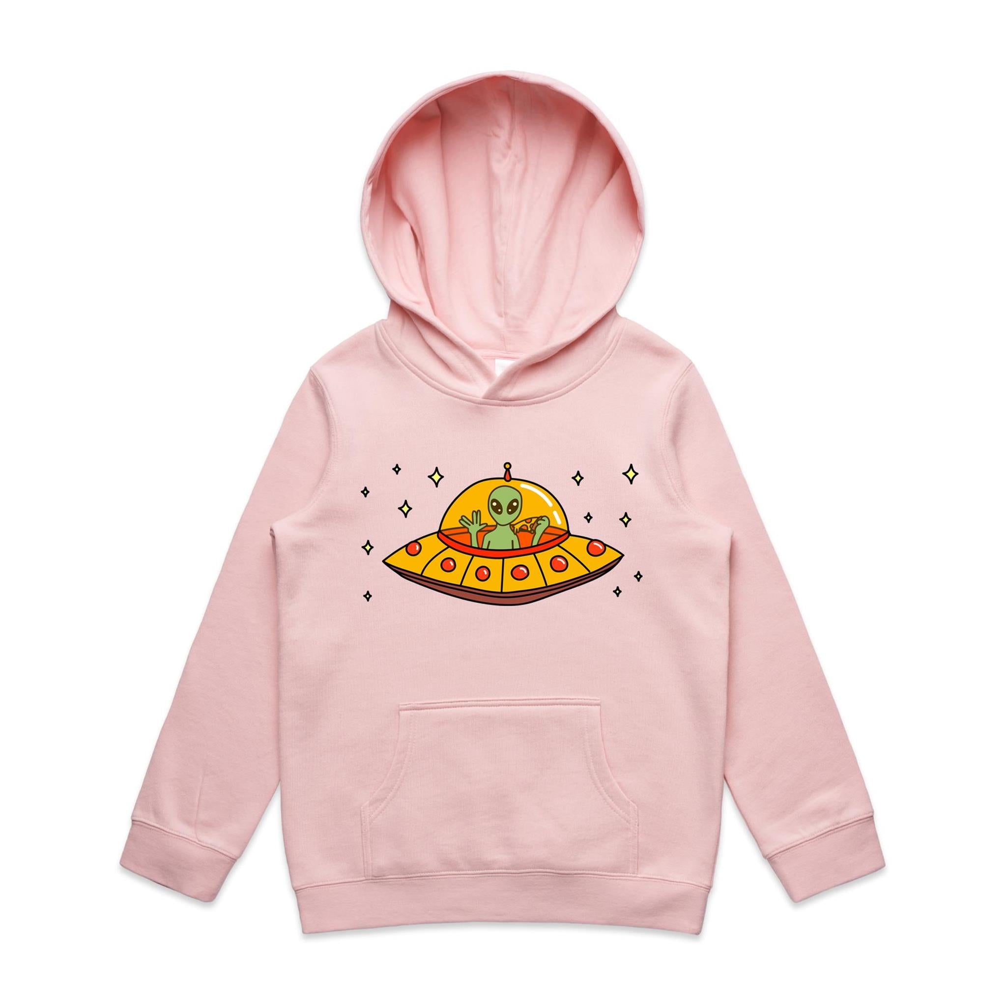 Alien Pizza - Kids Hoodie Pink Kids Hoodie Printed In Australia
