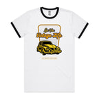 Live The Vintage Life, Car - Staple Ringer Tee White Black Ringer T-Shirt Printed In Australia Retro