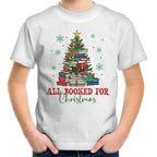 All Booked For Christmas - Kids Youth T-Shirt White Kids Christmas T-shirt Christmas Printed In Australia