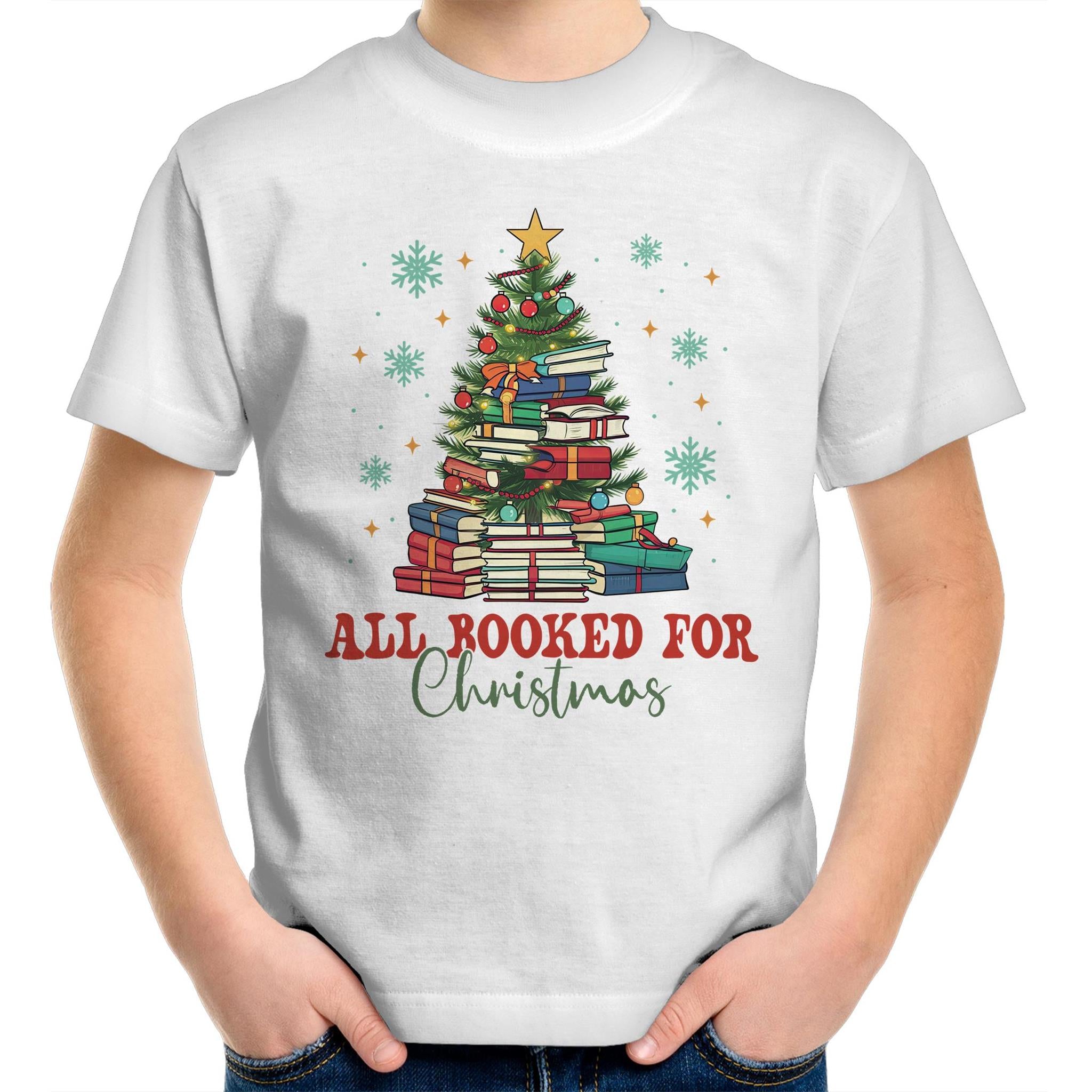All Booked For Christmas - Kids Youth T-Shirt White Kids Christmas T-shirt Christmas Printed In Australia