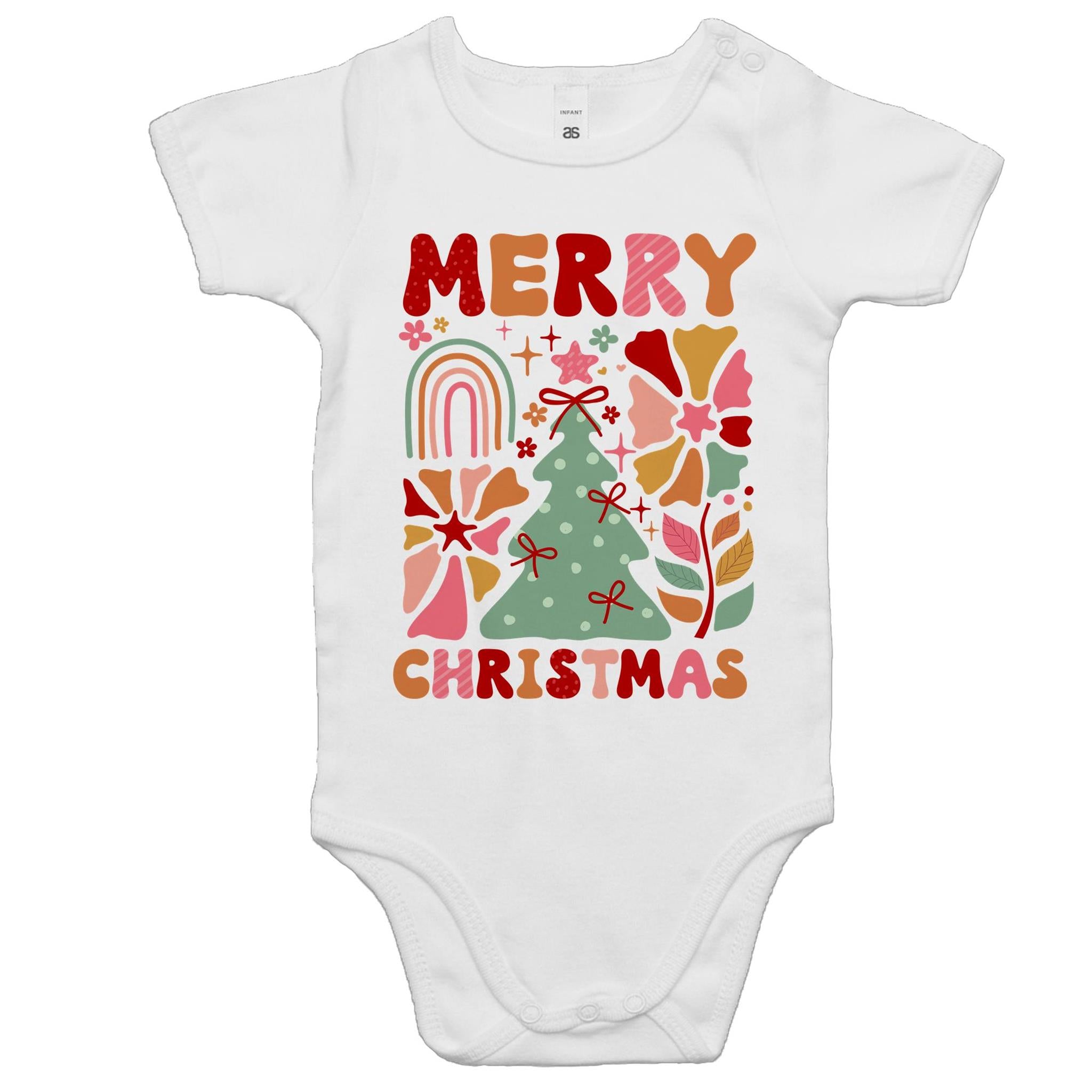 Merry Christmas - Baby Bodysuit White Baby Christmas Bodysuit Christmas Printed In Australia