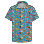 Doughnuts On Blue Women's Short-Sleeve Button Up Shirt Women's Short-Sleeve Button Up Shirt Food Printed Offshore