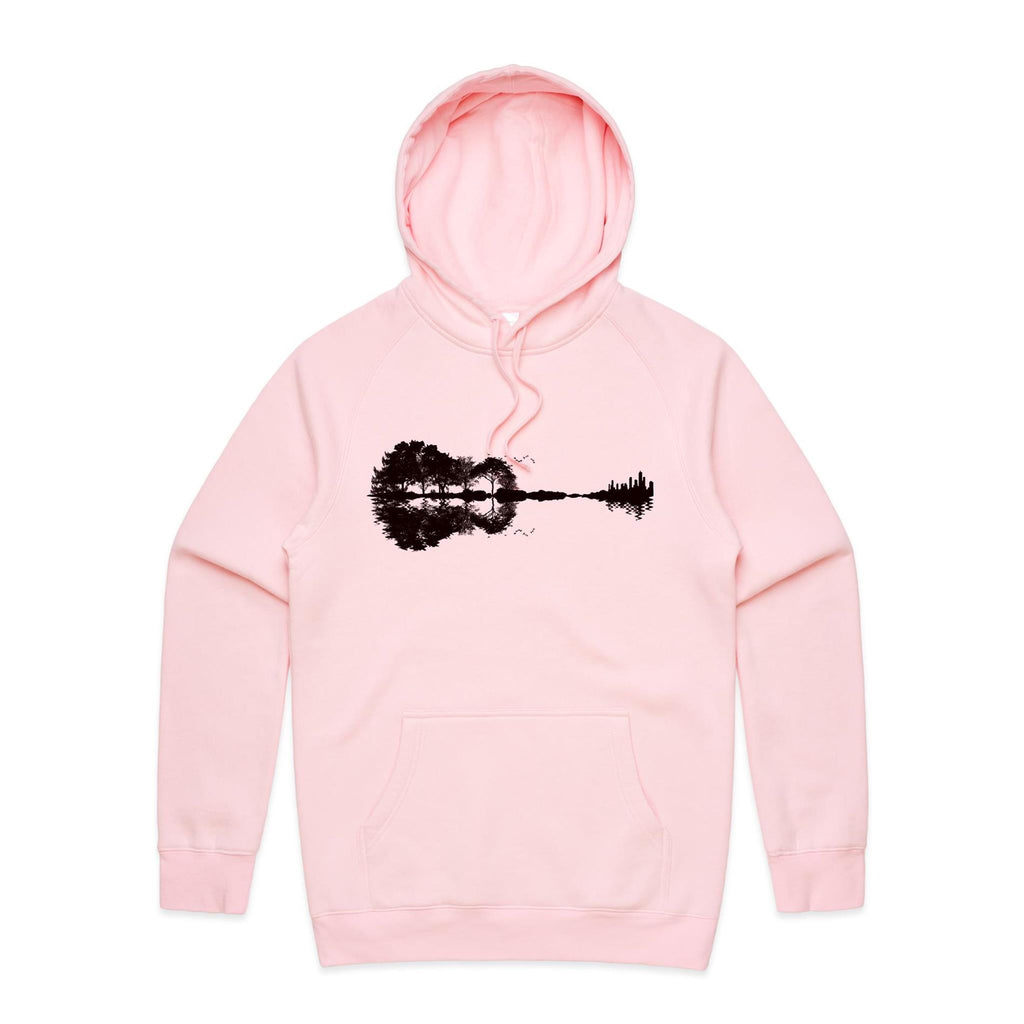 Guitar Reflection - Mens Hoodie Pink Mens Hoodie Music Printed In Australia