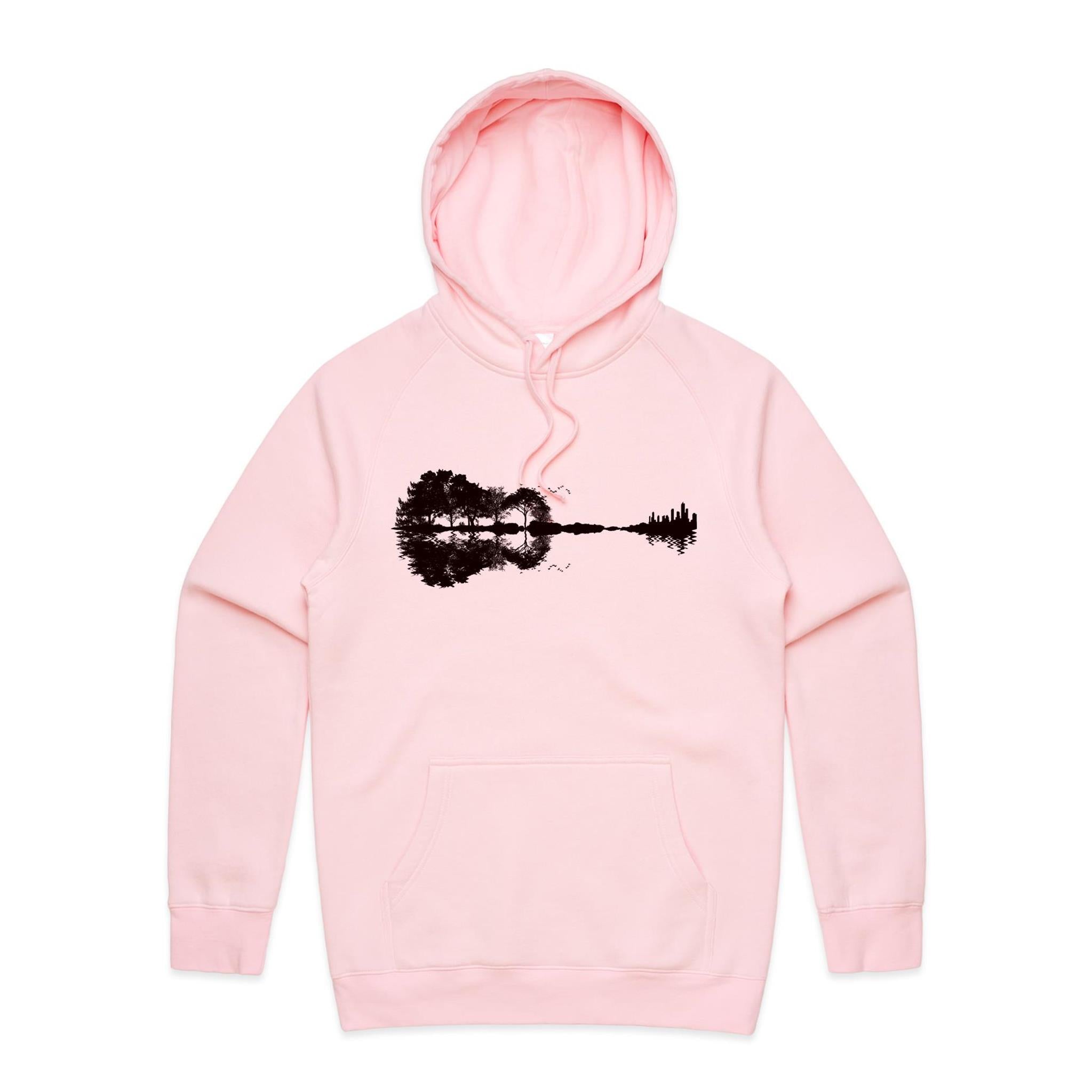 Guitar Reflection - Mens Hoodie Pink Mens Hoodie Music Printed In Australia