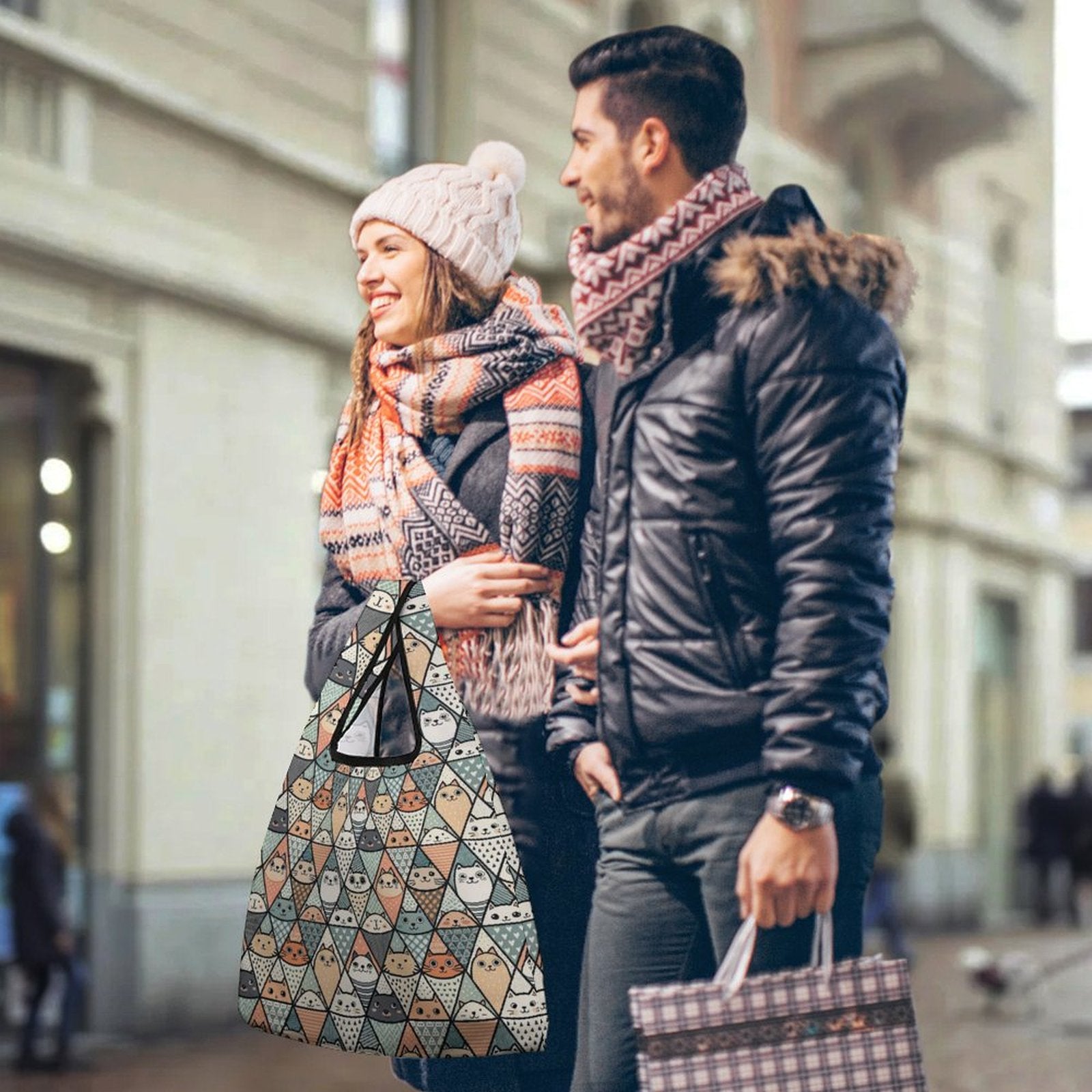 Cat Diamond Pattern - Collapsible Shopping Bag